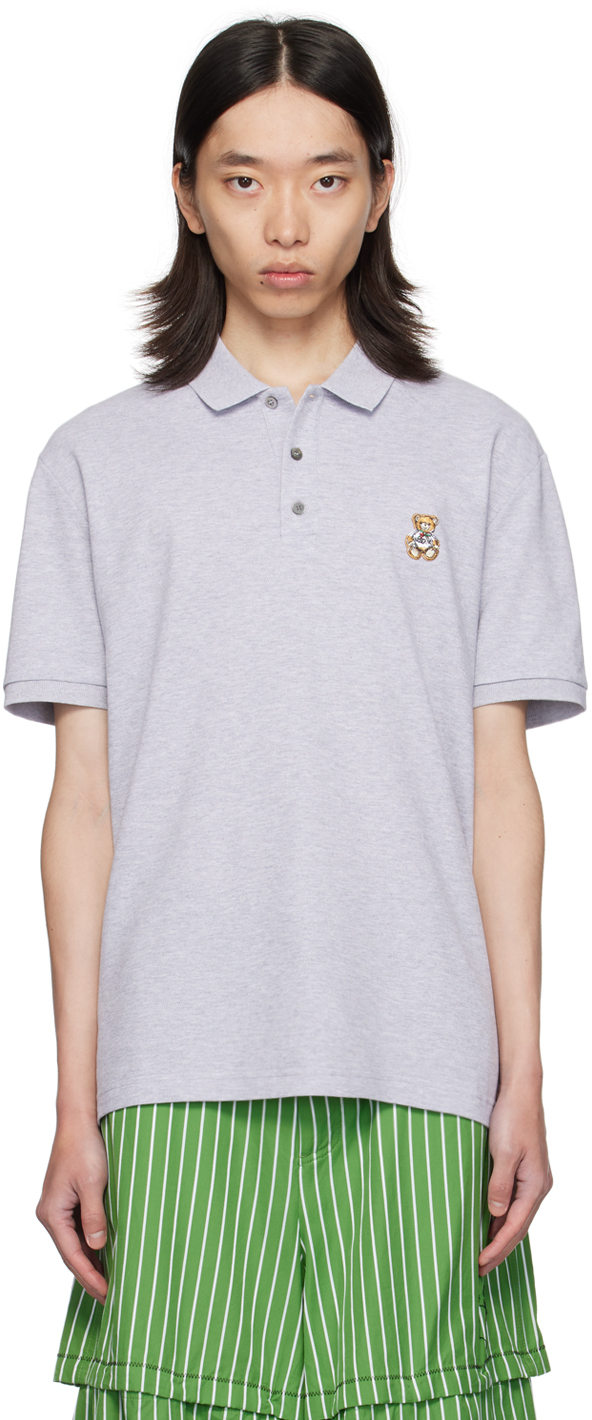 Shop Moschino Gray Teddy Patch Polo In Grey