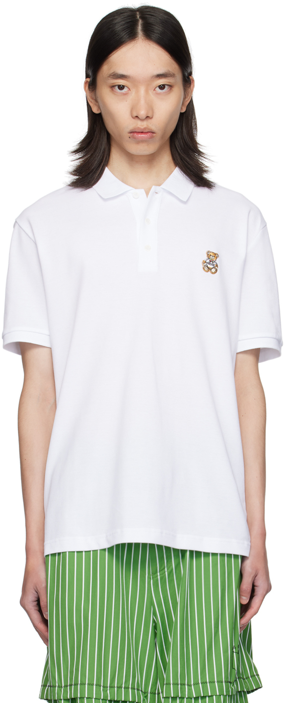 Shop Moschino White Teddy Patch Polo