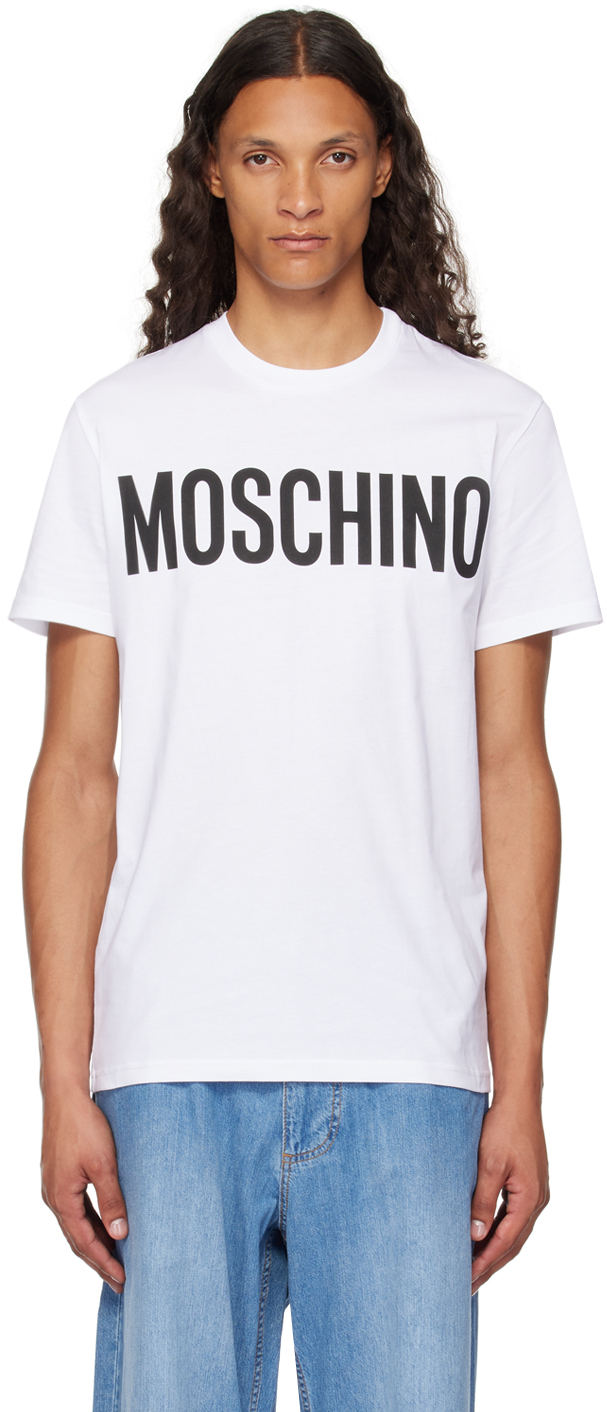 White Printed-Logo T-Shirt by Moschino on Sale