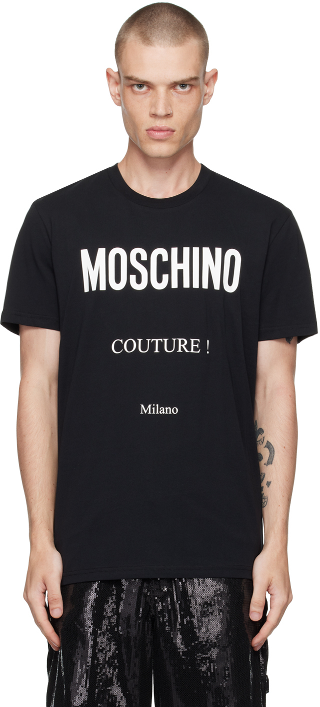 Shop Moschino Black Bonded Logo T-shirt In Multi Black