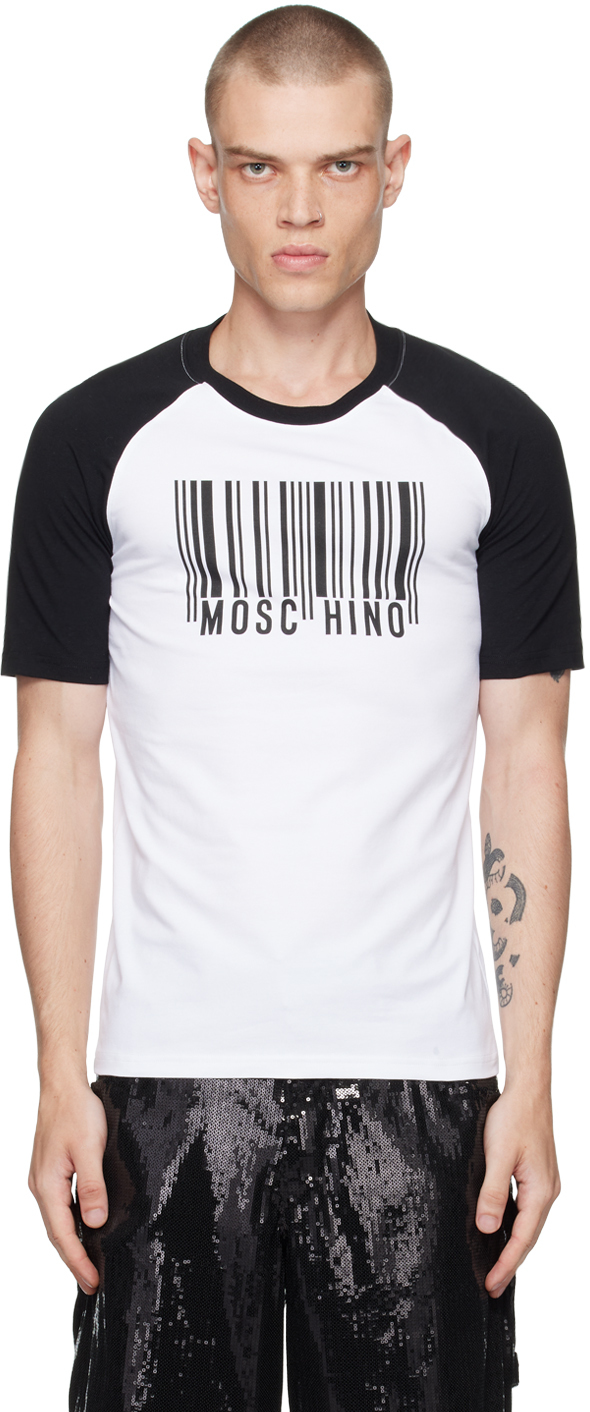 Shop Moschino Black & White Barcode T-shirt In Multi White