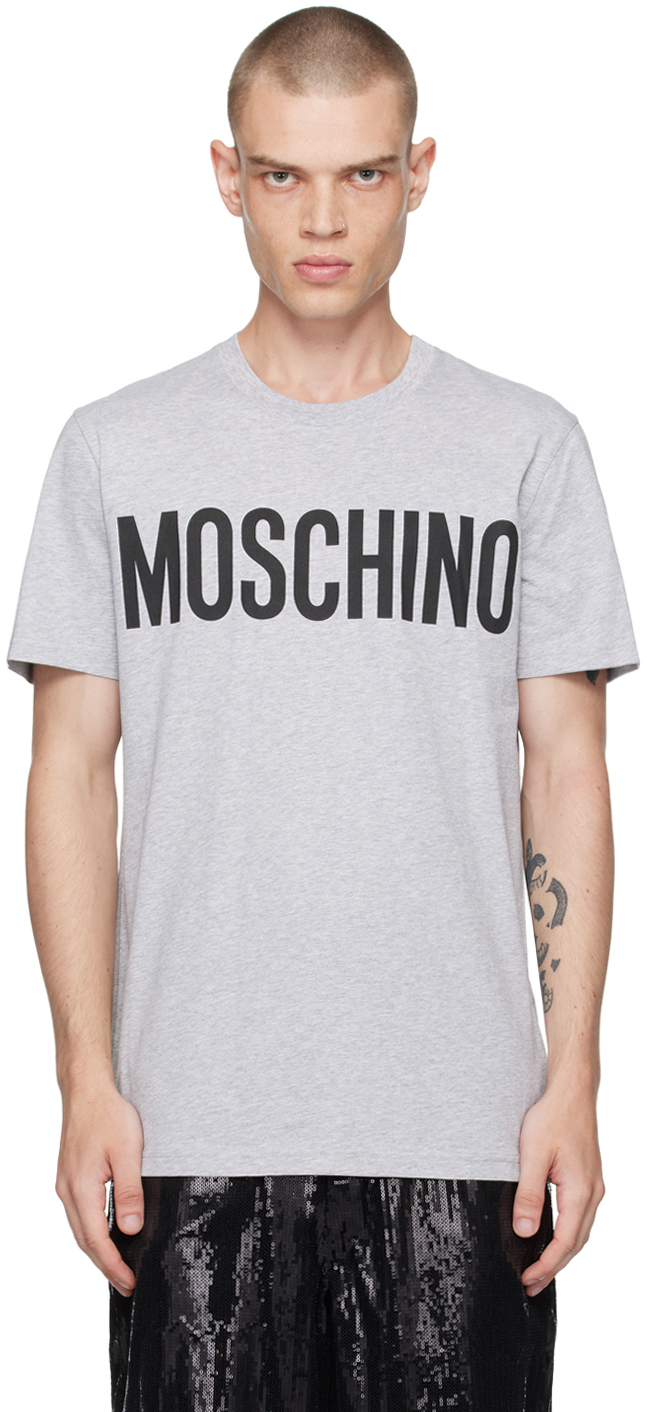 Shop Moschino Gray Bonded Logo T-shirt In Multi Grey