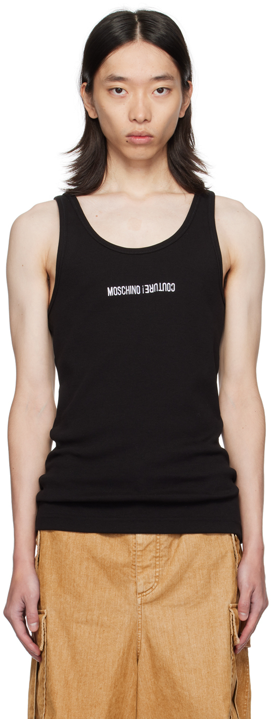 Shop Moschino Black Upside Down Logo Tank Top In Multi Black