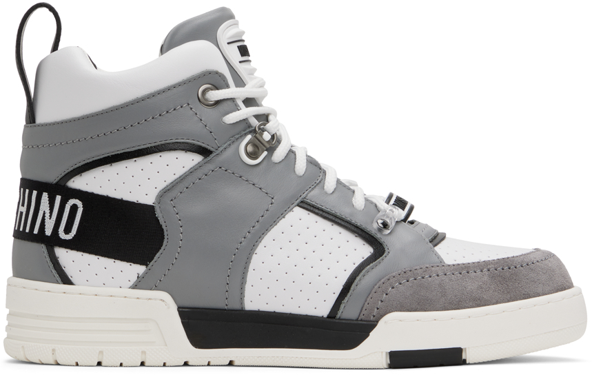 White & Gray Streetball High-Top Sneakers