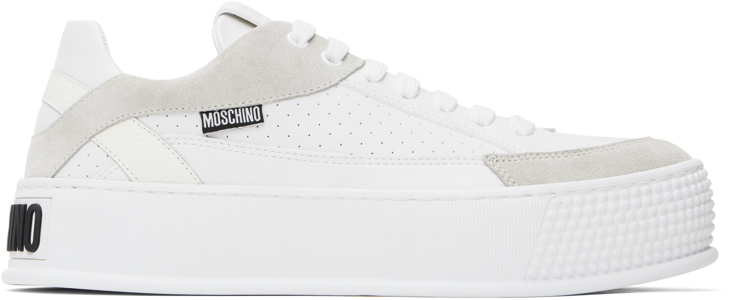 MOSCHINO WHITE & GRAY BUMPS & STRIPES SNEAKERS 