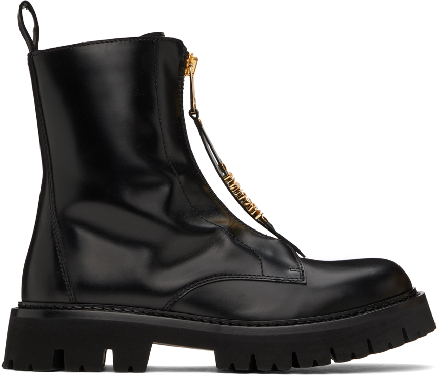 Black Mini Lettering Logo Boots by Moschino on Sale