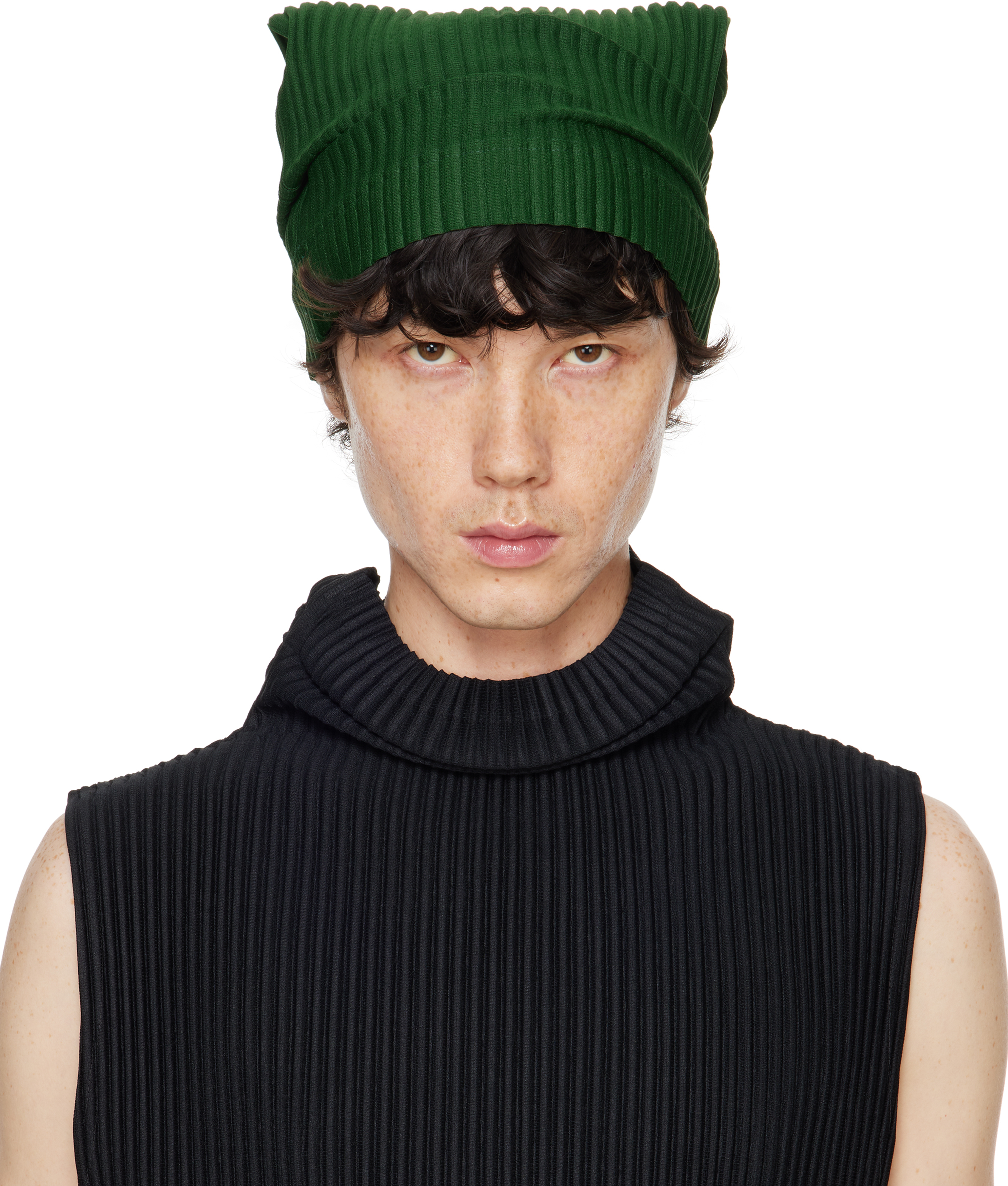 ISSEY MIYAKE GREEN PLEATS TUBE BEANIE 