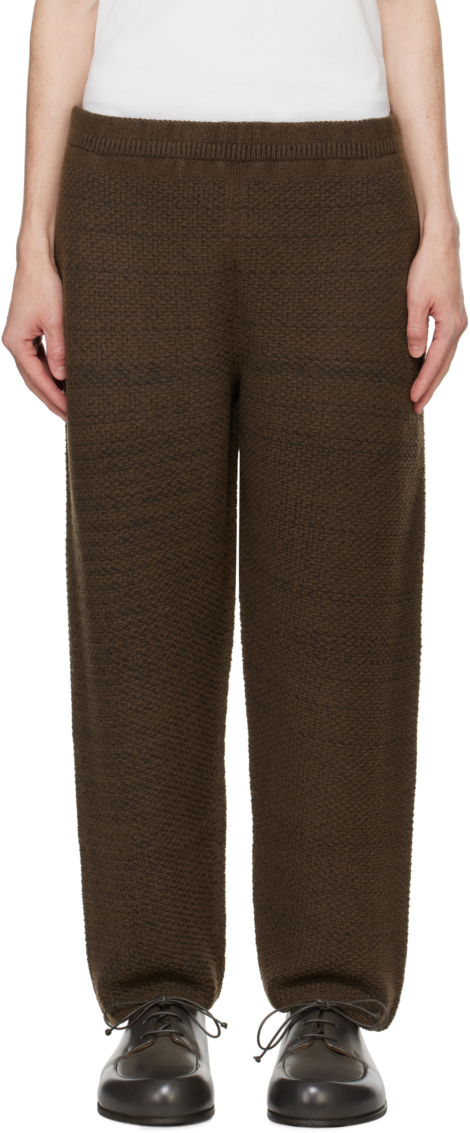 Issey Miyake Brown Rustic Knit Sweatpants In 44-brown