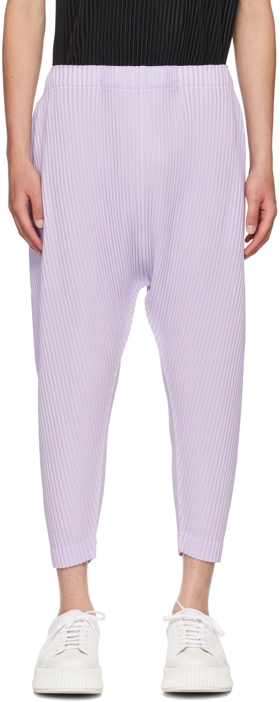 Shop Issey Miyake Purple Colorful Pleats Trousers In 80-soft Lavender