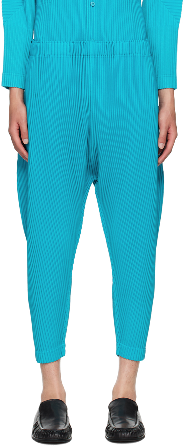 Shop Issey Miyake Blue Colorful Pleats Trousers In 74-turquoise Blue