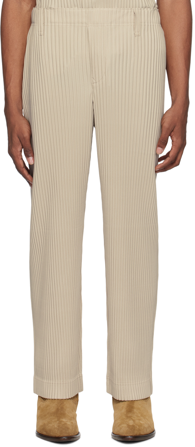 Shop Issey Miyake Tan Color Pleats Trousers In 43-linen Beige