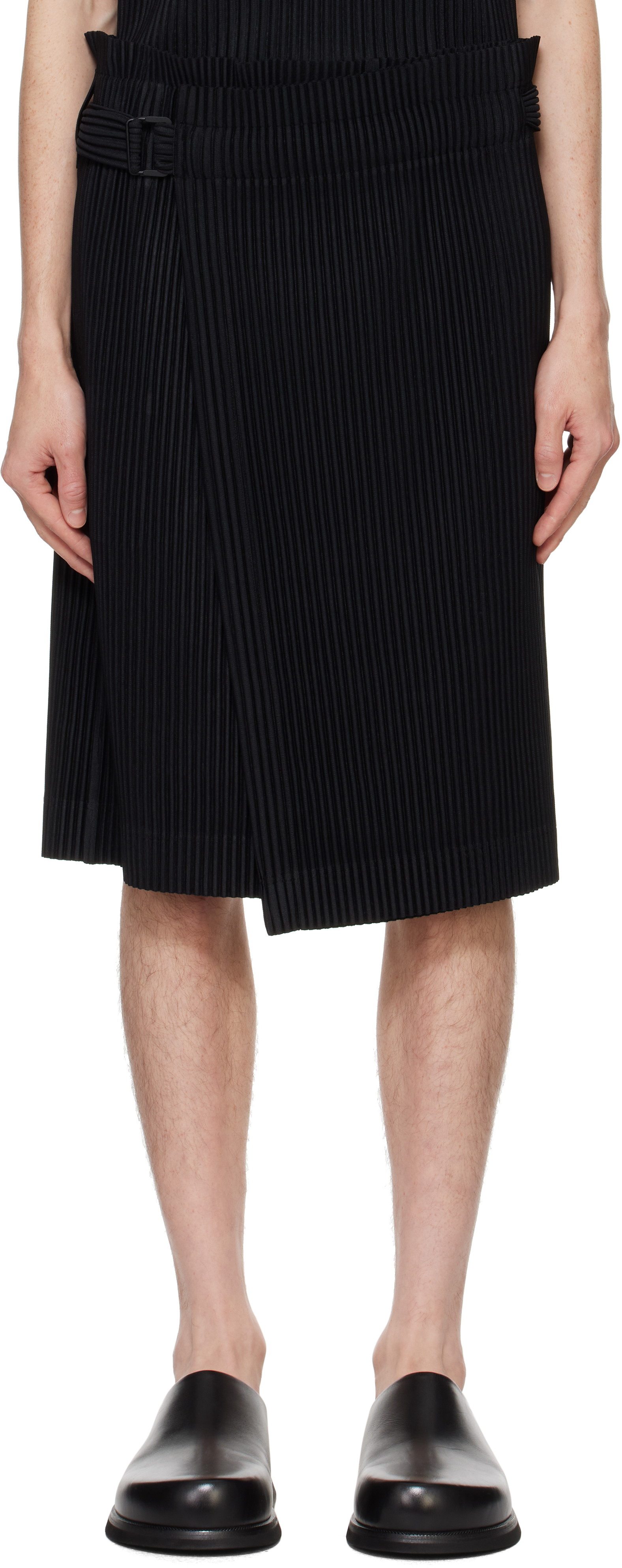 HOMME PLISSÉ ISSEY MIYAKE: Black Pleats Bottoms 2 Midi Skirt | SSENSE