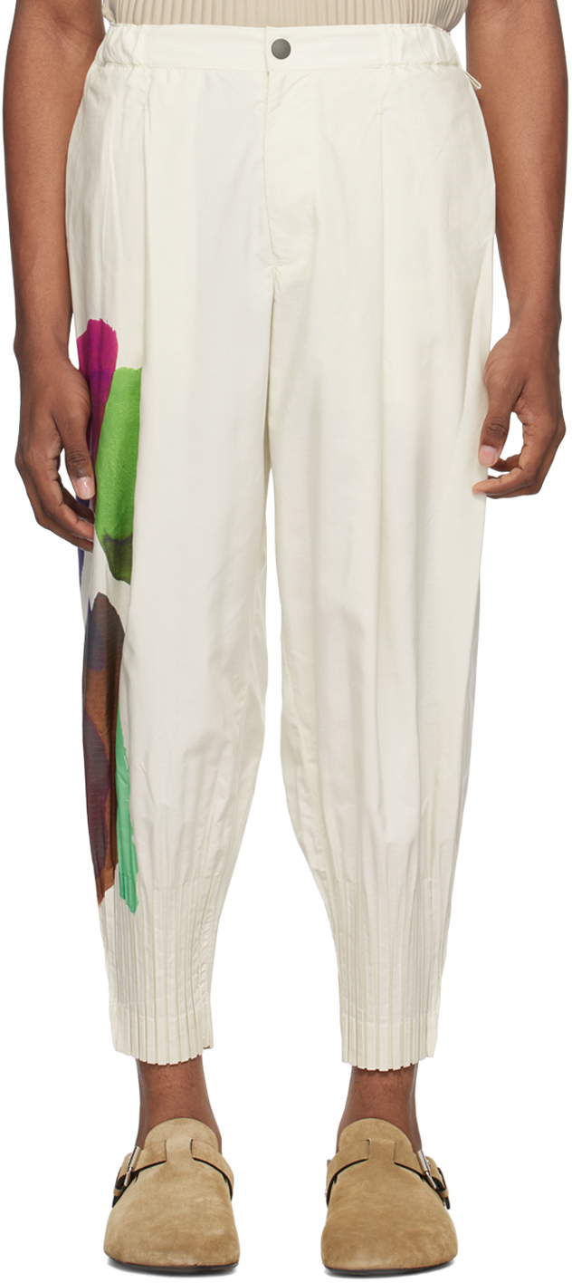 Shop Issey Miyake Off-white Cascade Picturesque Trousers In 41-ivory