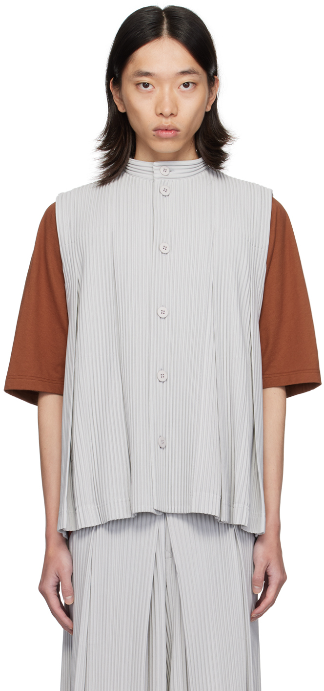 Gray Tucked Vest by HOMME PLISSÉ ISSEY MIYAKE on Sale