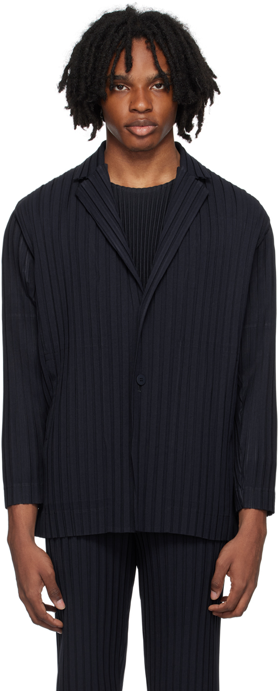 Shop Issey Miyake Navy Box Pleats Ensemble Blazer In 75-navy