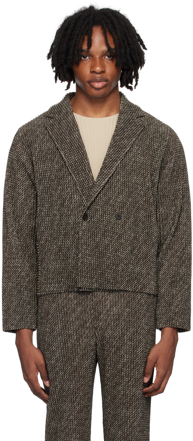 Shop Issey Miyake Brown Diagonals Blazer In 44-brown