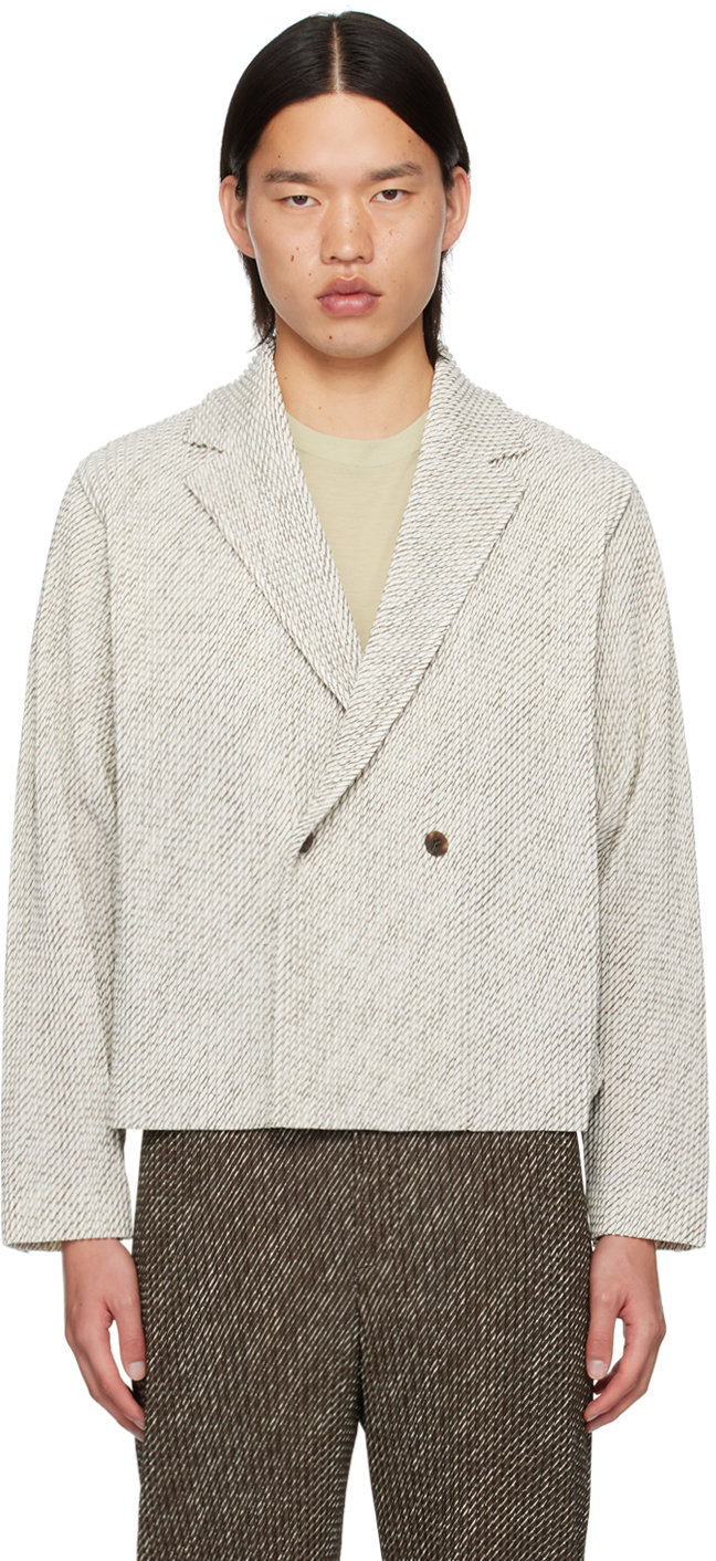 Shop Issey Miyake Off-white Diagonals Blazer In 41-ivory