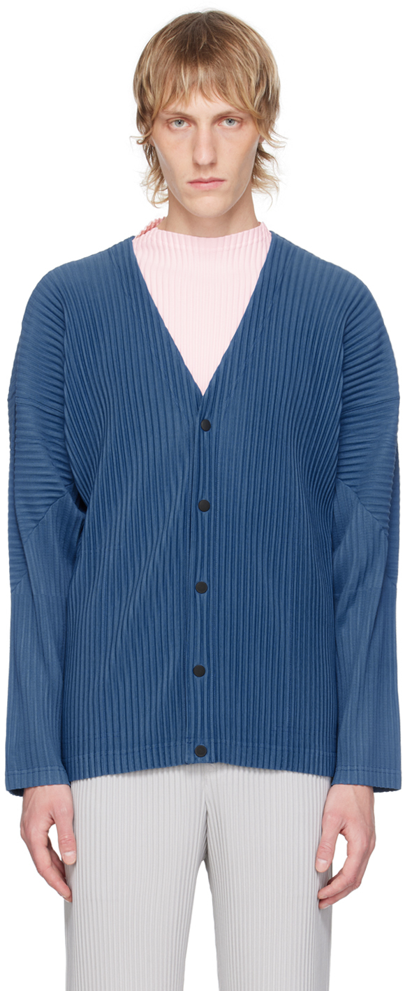 Issey Miyake Blue Pleated Cardigan In 73-iron Blue