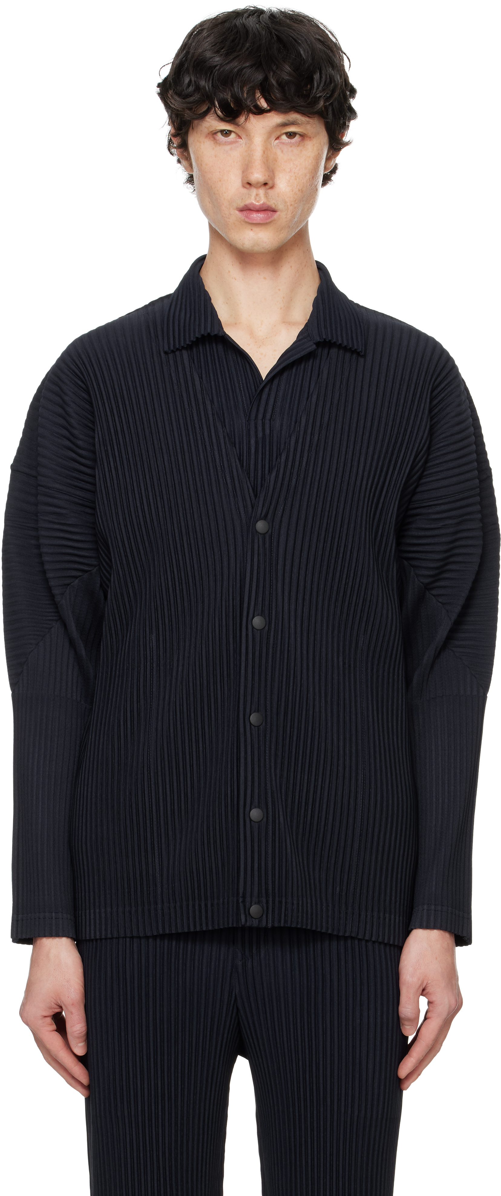 Issey Miyake Navy Basics Cardigan In 75-navy