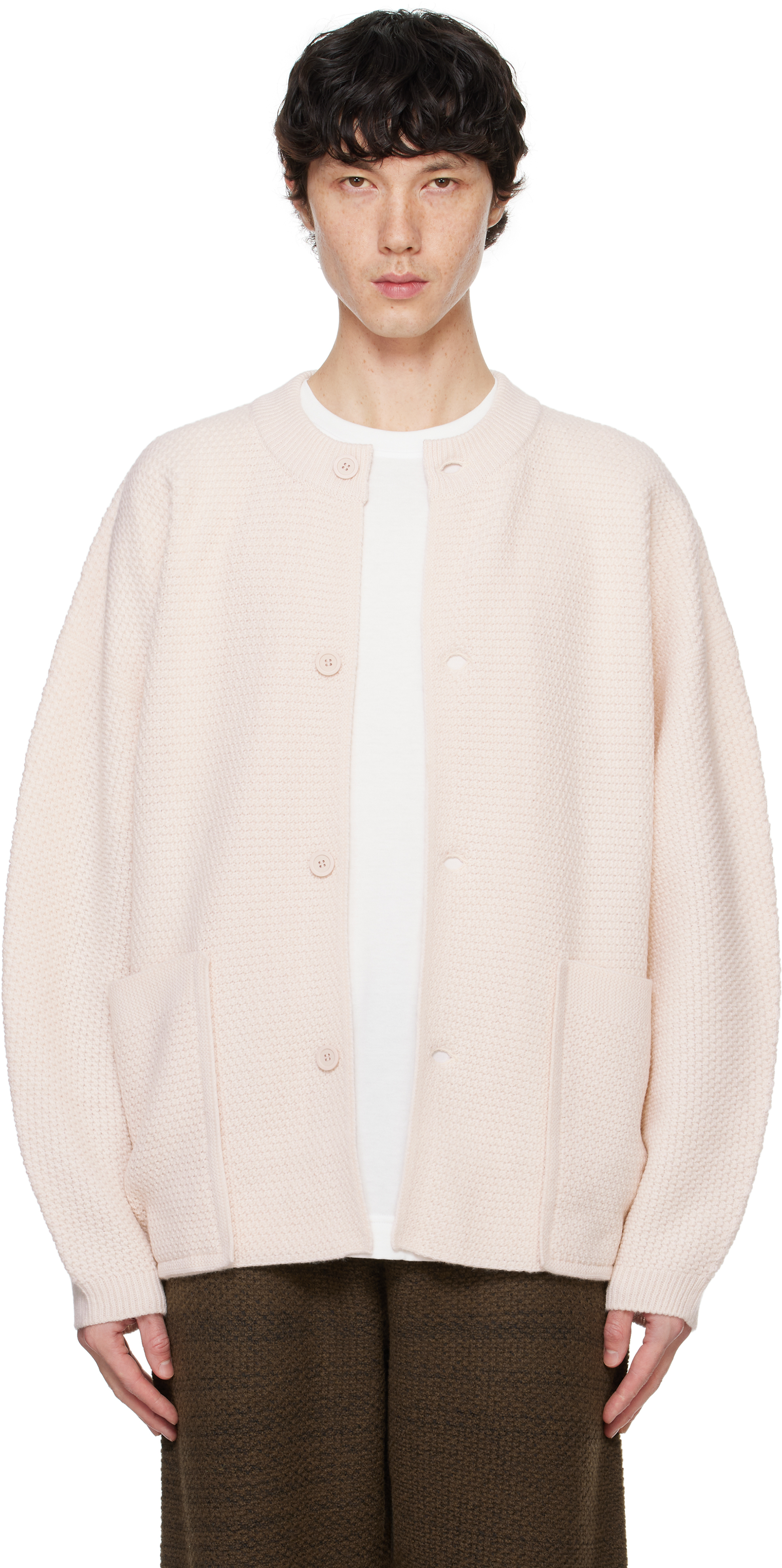 Issey Miyake Pink Rustic Knit Cardigan In Neutral