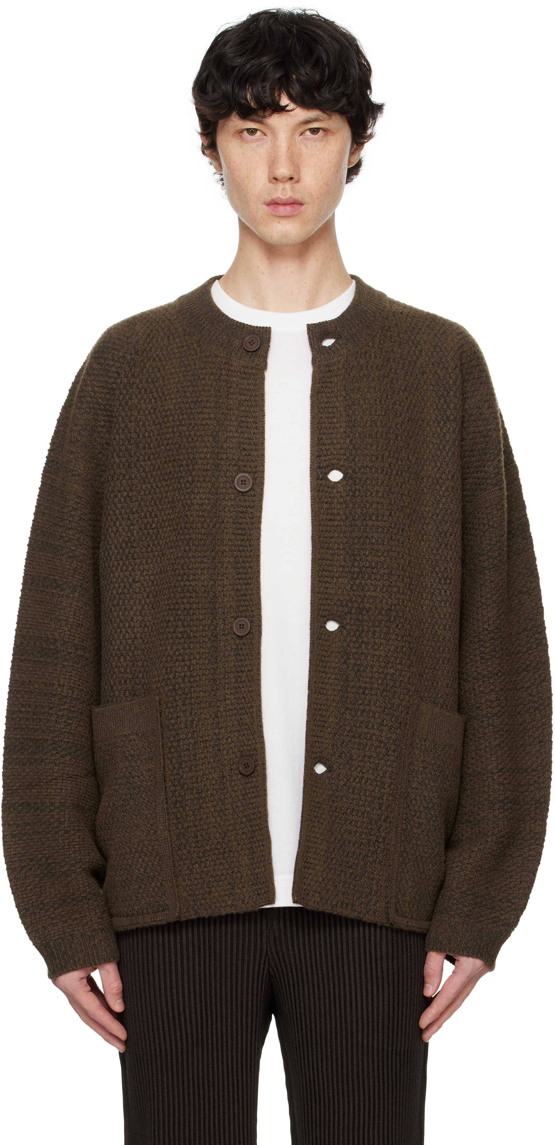 Issey Miyake Brown Rustic Knit Cardigan