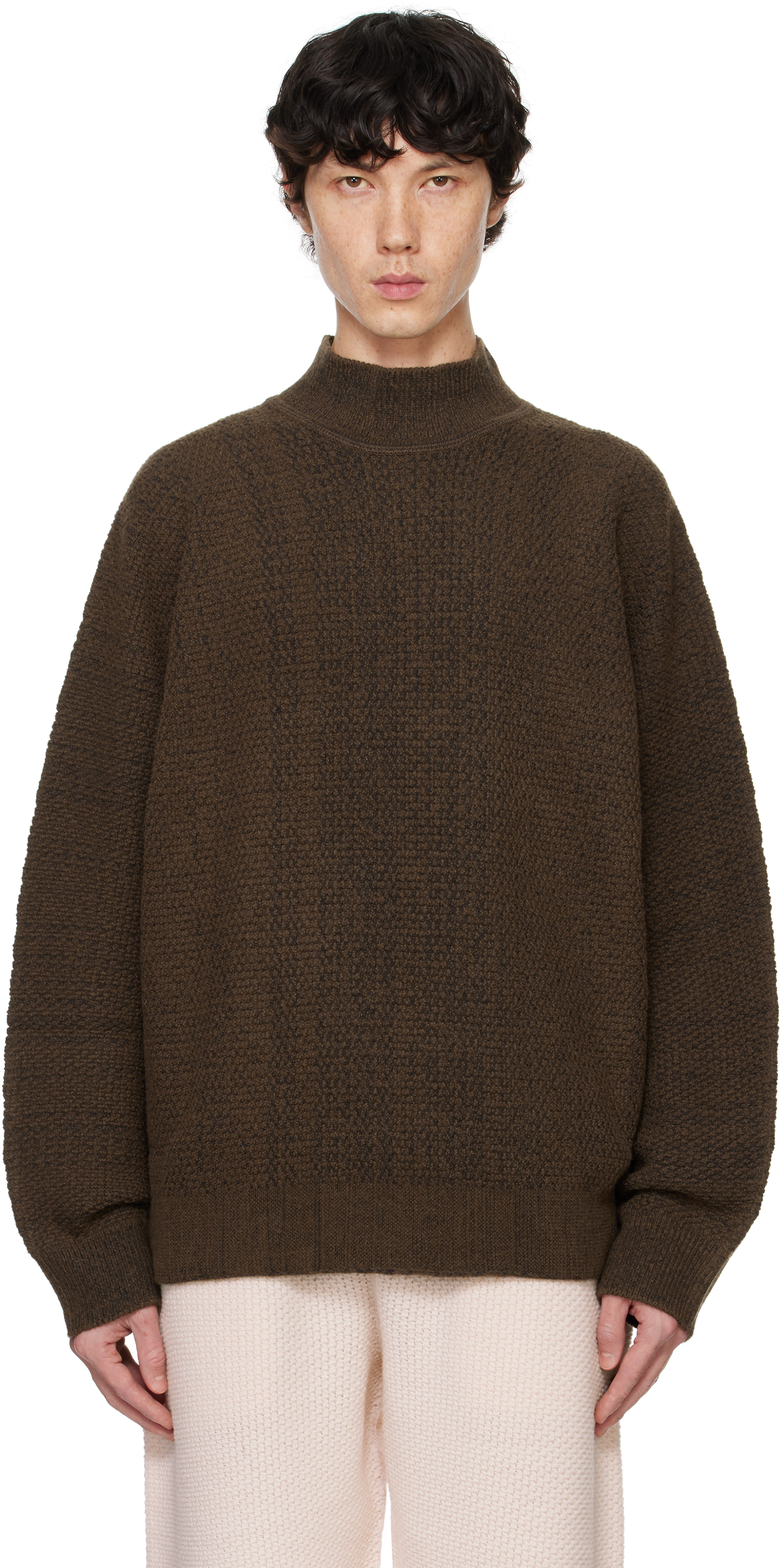 Issey Miyake Brown Rustic Knit Turtleneck In Multi