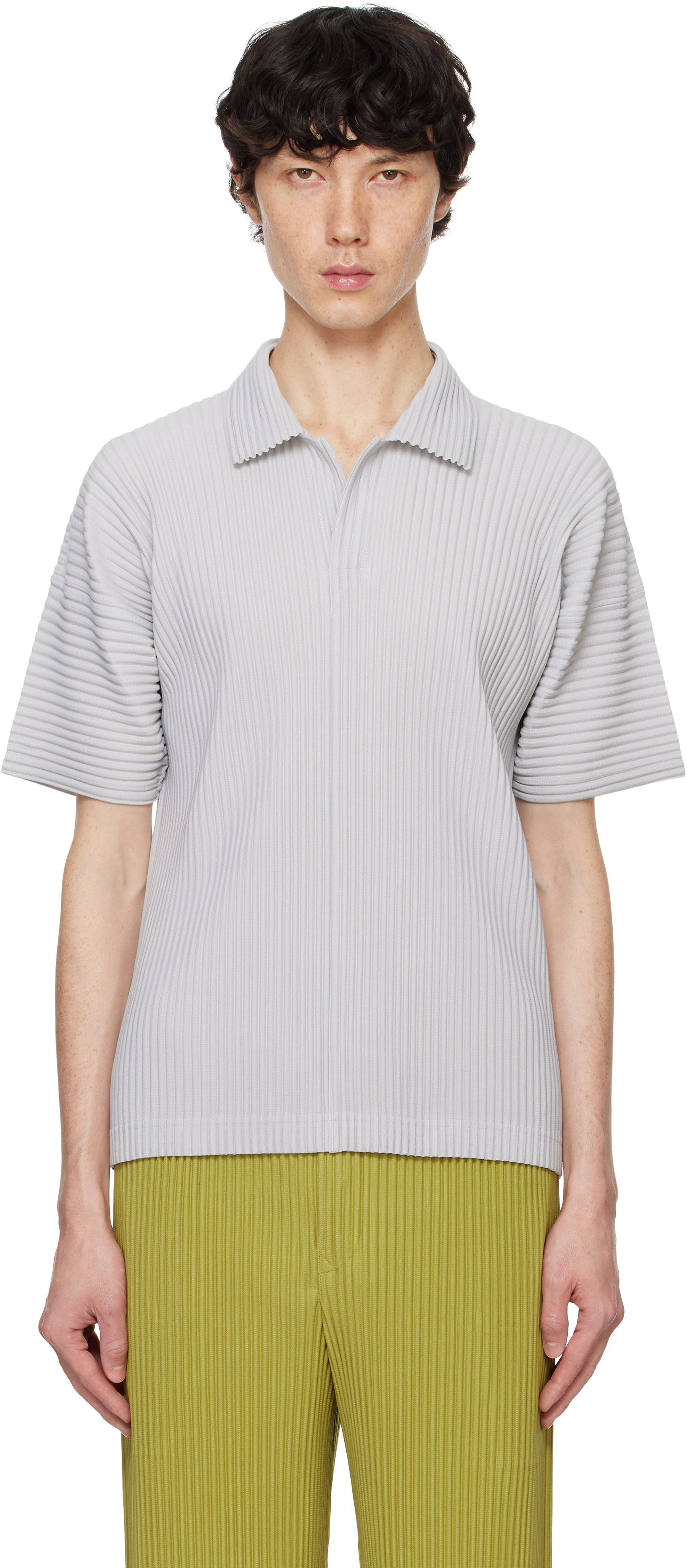 Issey Miyake Gray Basics Polo In 11-light Gray