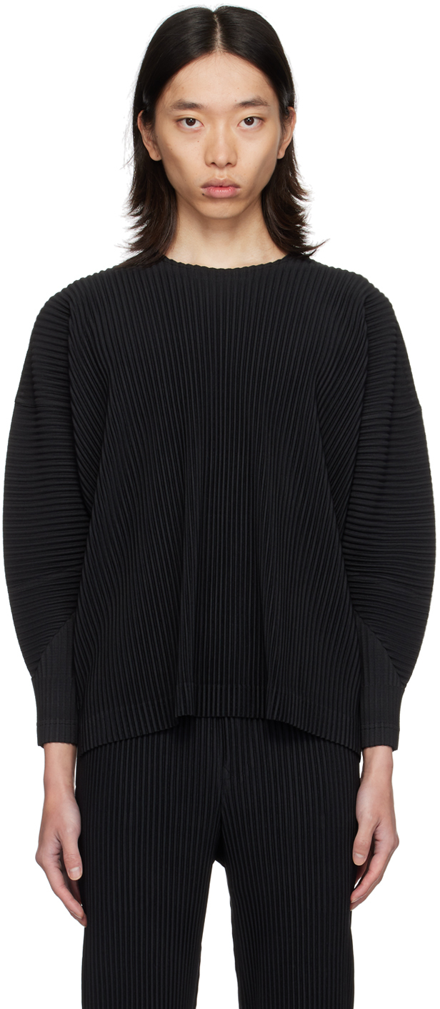 HOMME PLISSÉ ISSEY MIYAKE Black Tucked Long Sleeve T-Shirt