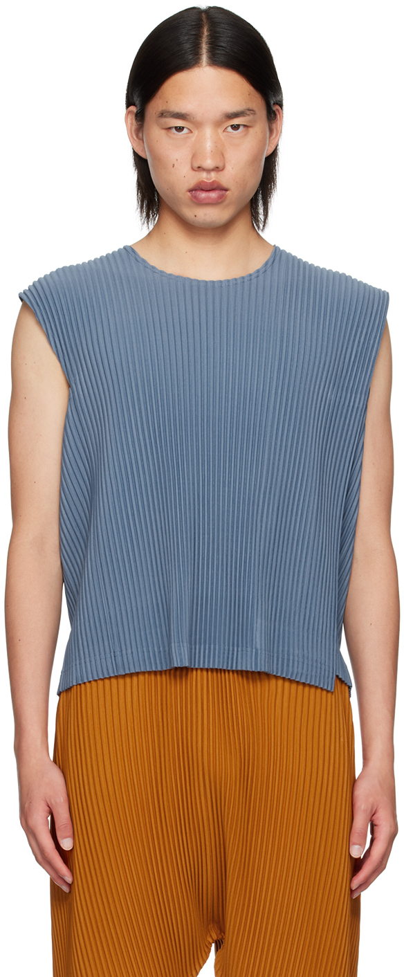 Shop Issey Miyake Blue Rectangle Tank Top In 19-blue Gray