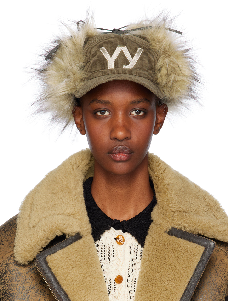 OPEN YY Khaki Faux Fur Corduroy Earflap Cap | Smart Closet