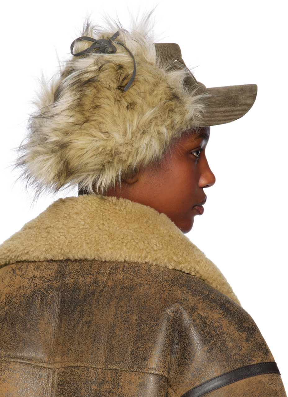 OPEN YY Khaki Faux Fur Corduroy Earflap Cap | Smart Closet
