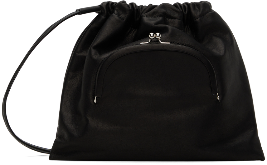 Black Soft Leather Metal Clasp Pochette Bag