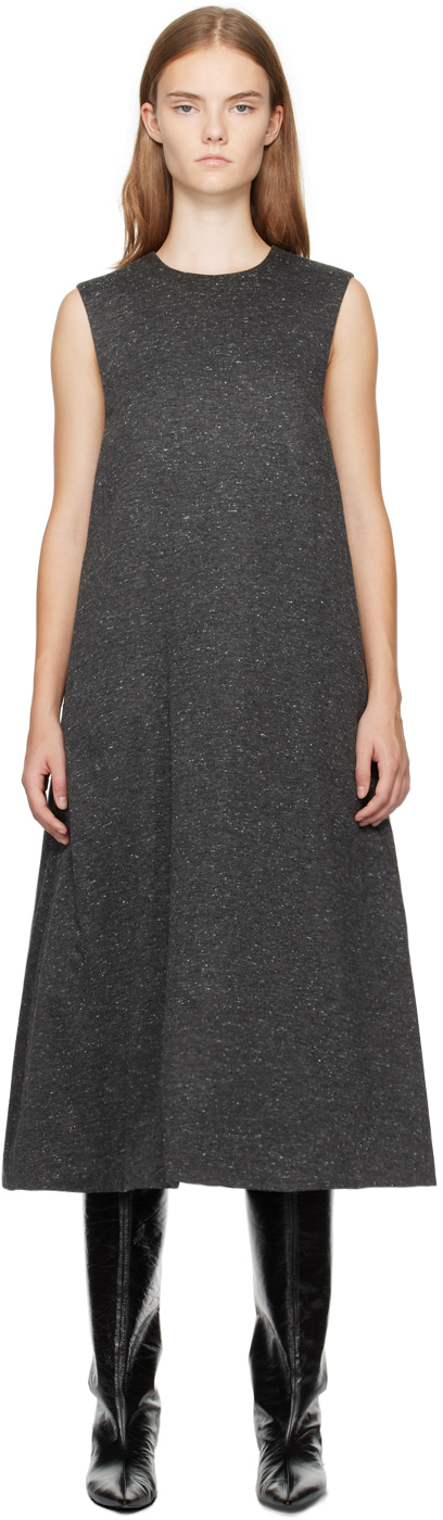 Shop Umber Postpast Gray Viscose Jersey Insulated Midi Dress In Grey