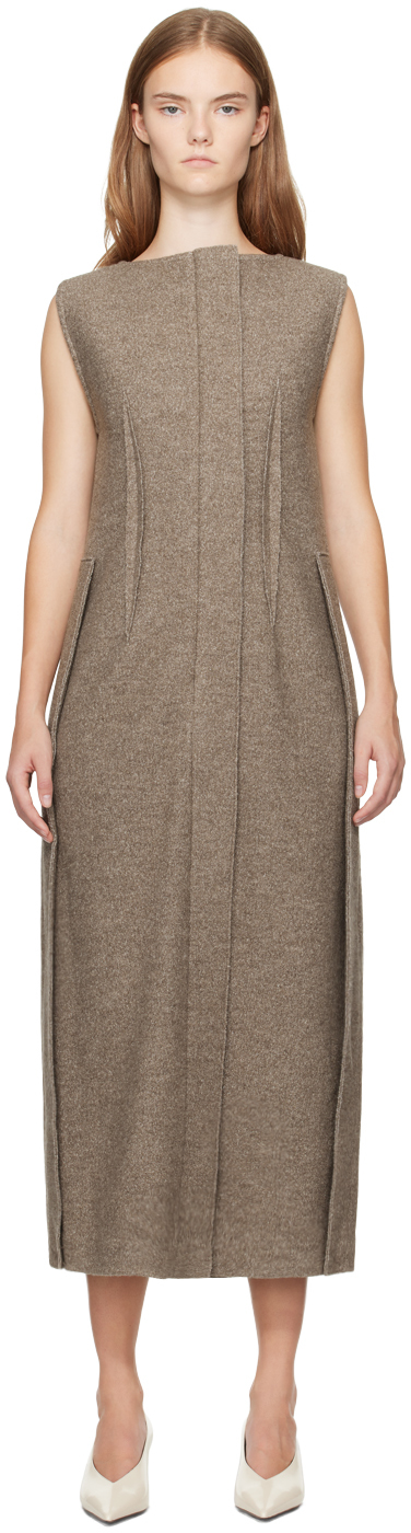 Shop Umber Postpast Beige Wool Felted Midi Dress