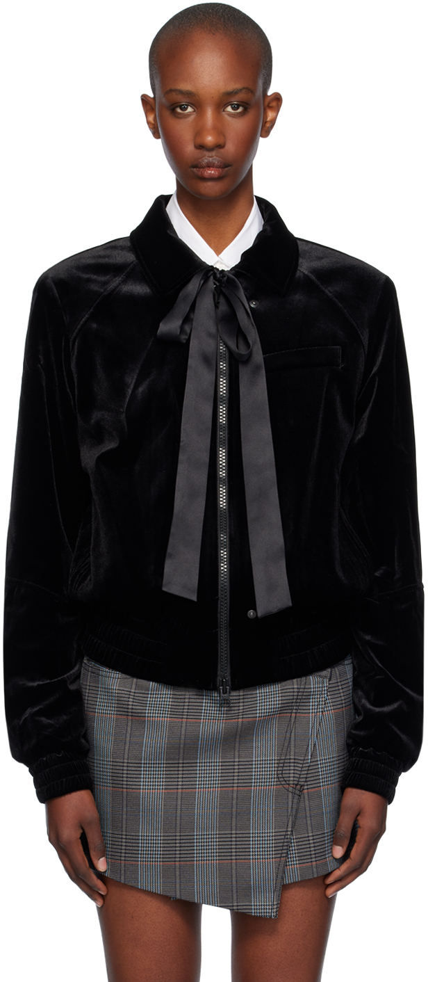 Shop Open Yy Black Tie Velvet Bomber Jacket