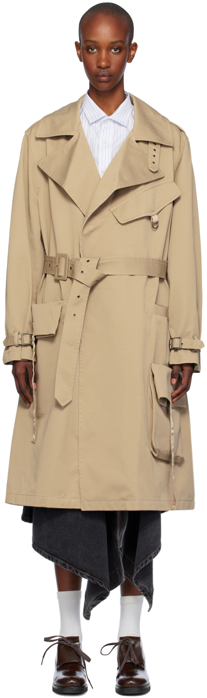 Shop Open Yy Beige Motorcycle Trench Coat