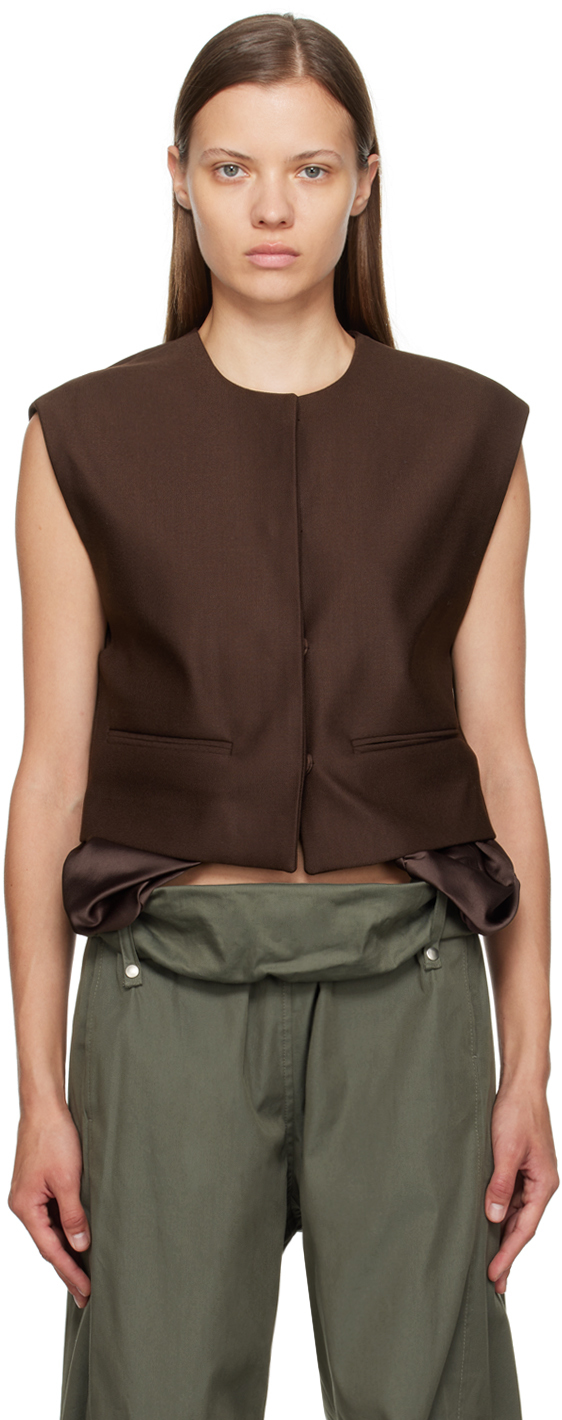 Shop Open Yy Brown Exposed Pocket Vest