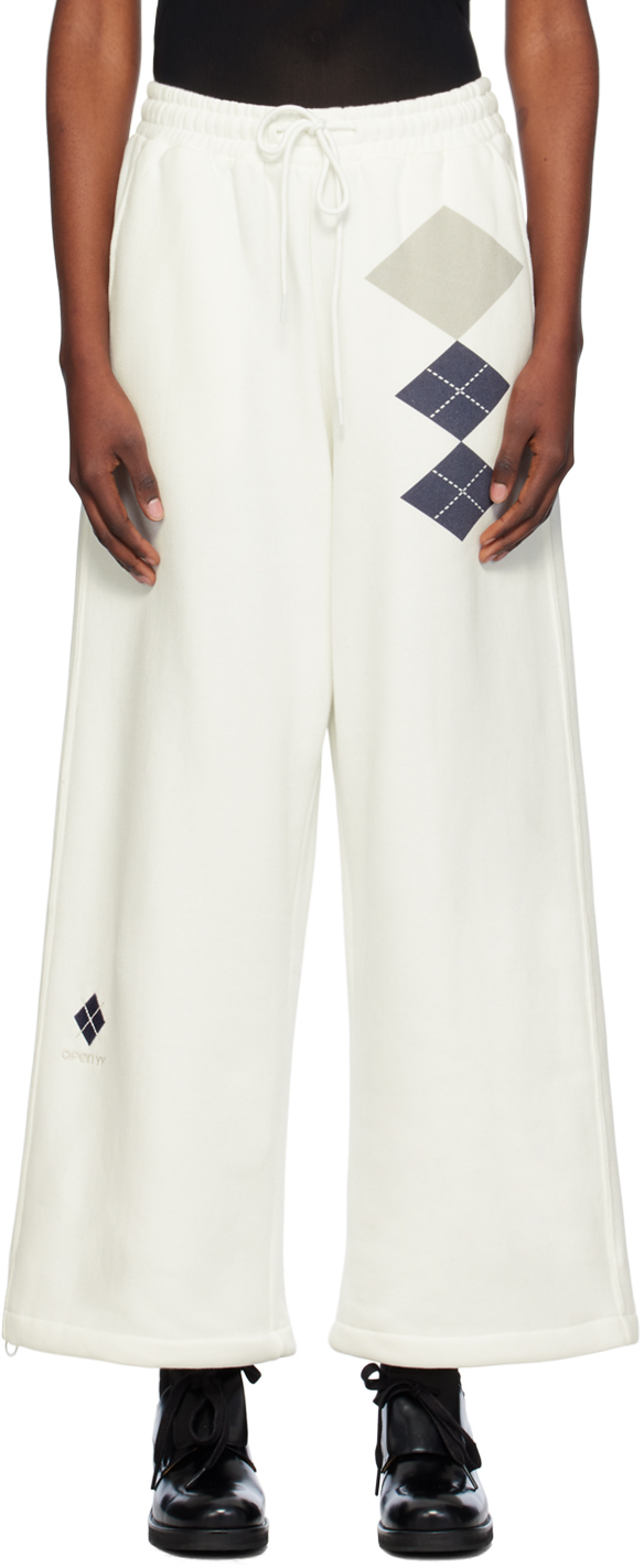 Shop Open Yy White Argyle Wide Sweatpants