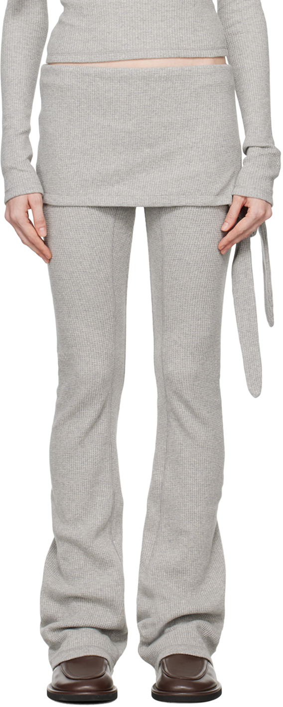 Shop Open Yy Gray Waffle Layered Lounge Pants In Grey