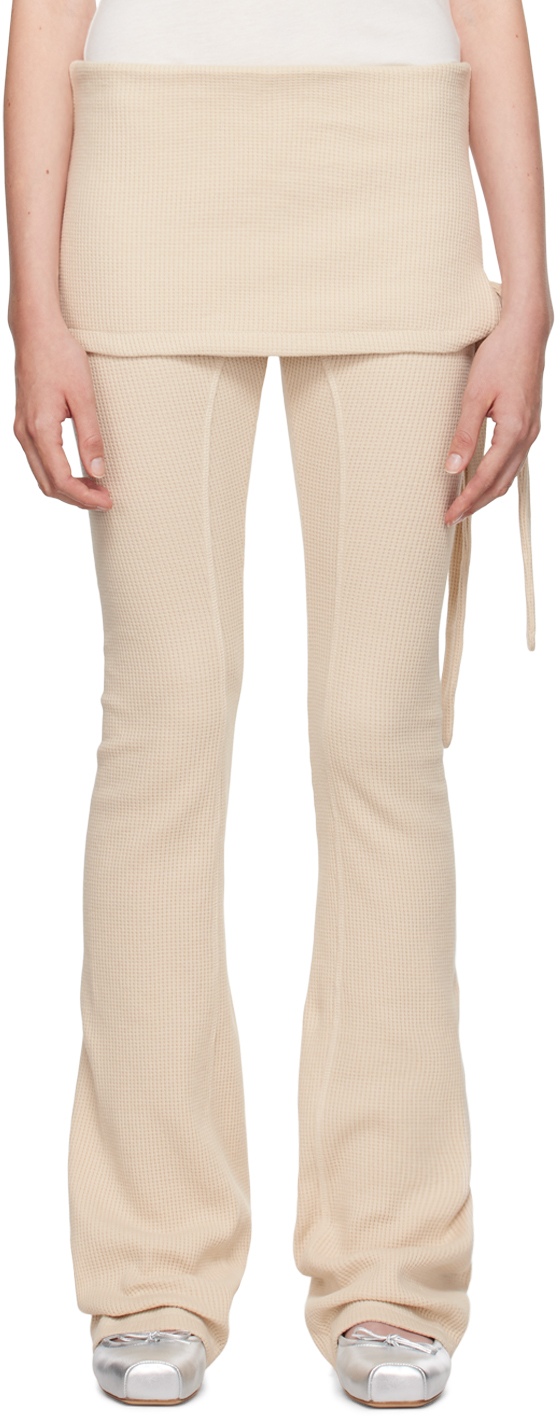 [OPEN YY] / ☆ 24FW WAFFLE SKIRT LAYERED LEGGINGS / BEIGE Off-White Waffle Skirt Layered Lounge Pants by OPEN YY on Sale