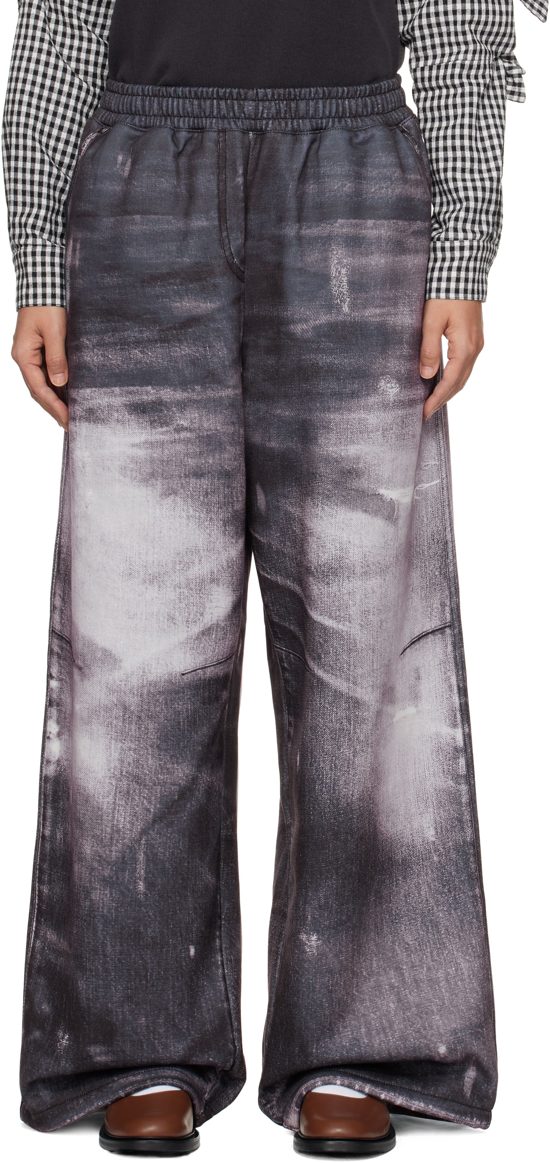 Shop Open Yy Gray Jean Effect Wide Lounge Pants In Black