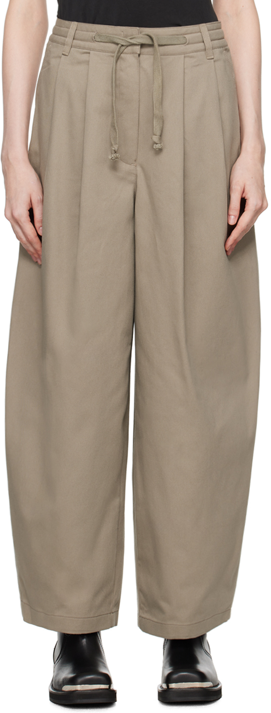 Shop Open Yy Taupe Wide Leg Pleated Trousers In Beige