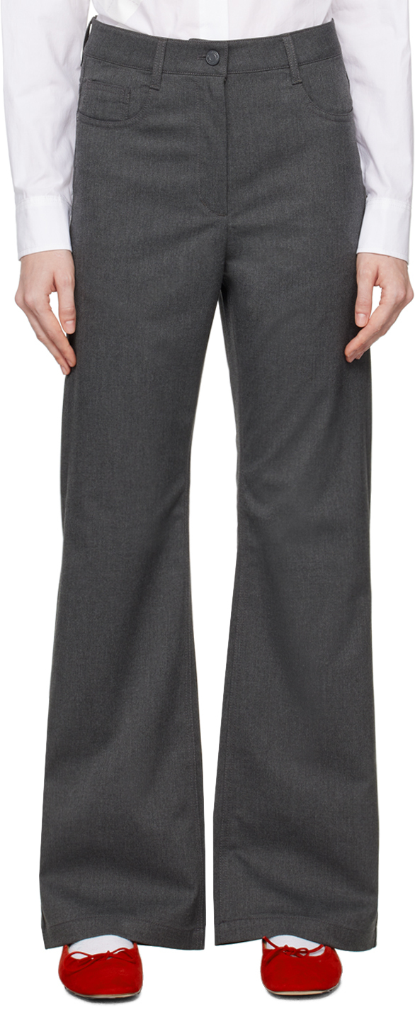 Gray Loose Bootcut Trousers by OPEN YY on Sale