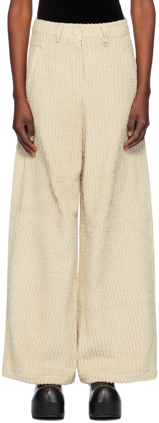 Shop Open Yy Beige Corduroy Wide-leg Trousers In Cream