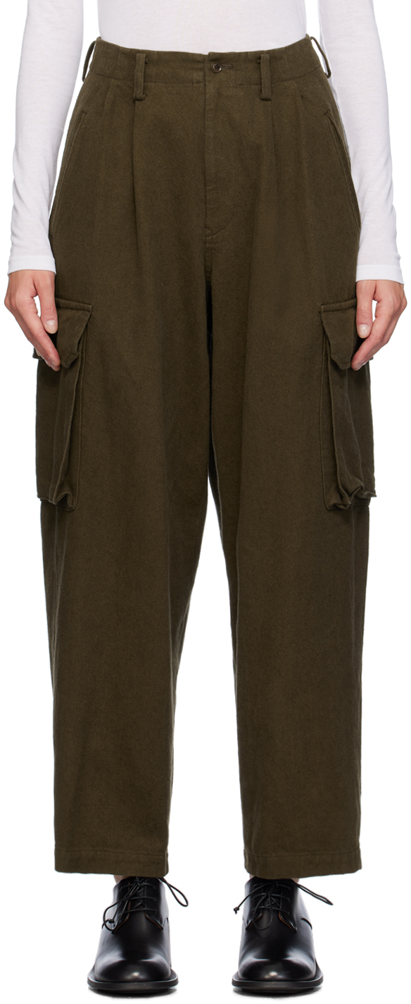 Shop Y's Khaki Gabardine Trousers In 2 Khaki