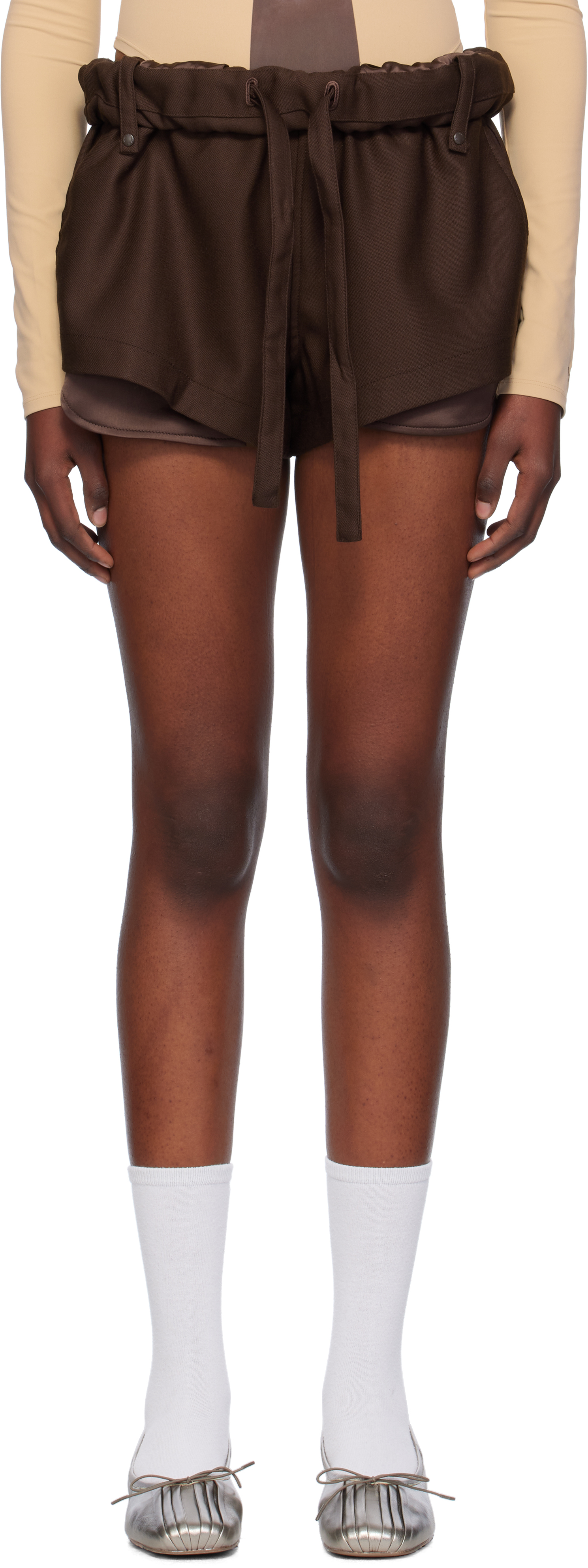 Shop Open Yy Brown Rolled Waist Mini Shorts