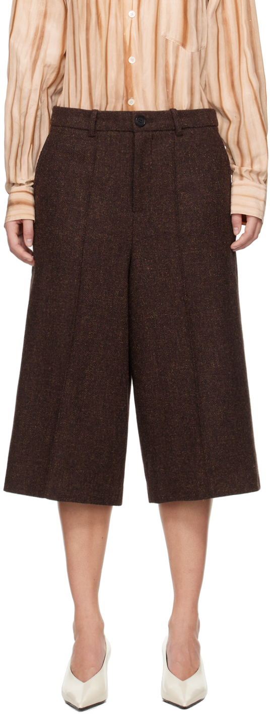 Shop Umber Postpast Burgundy Wool Bermuda Shorts