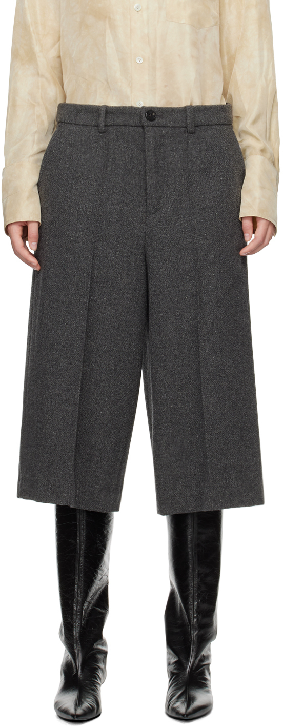 Shop Umber Postpast Gray Wool Bermuda Shorts In Grey