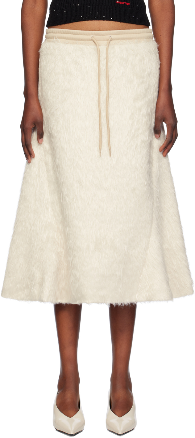 OPEN YY BEIGE SHAGGY FAUX-FUR MIDI SKIRT 