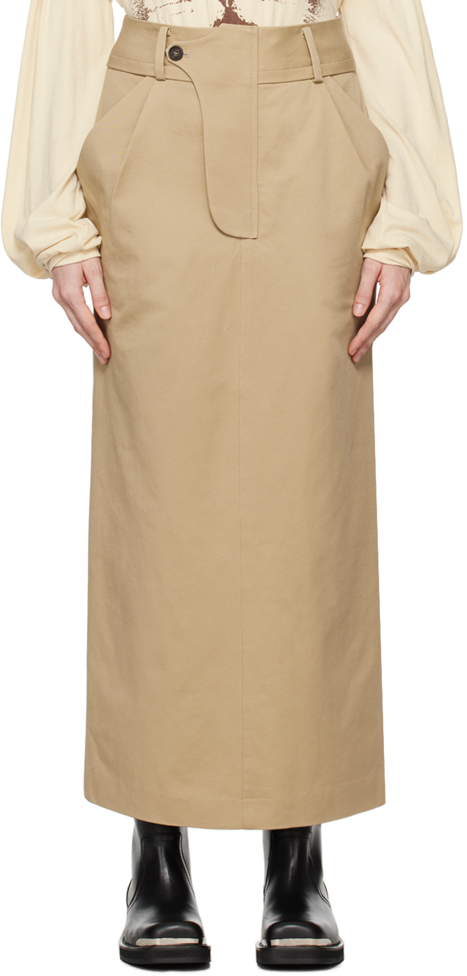 Beige Fly Out Maxi Skirt